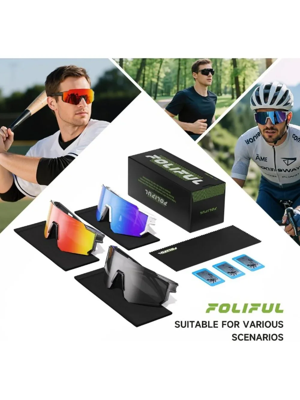 3 Pack Polarized UV Protection Sunglasses for Men & Women - Sports, Cycling